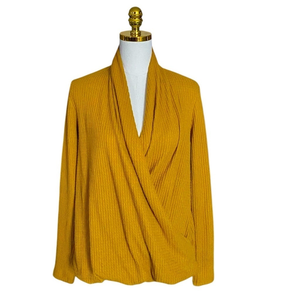 Anthropologie Akemi+Kin Amemo Woodruff Top Wrap Sweater in Mustard Yellow Size S